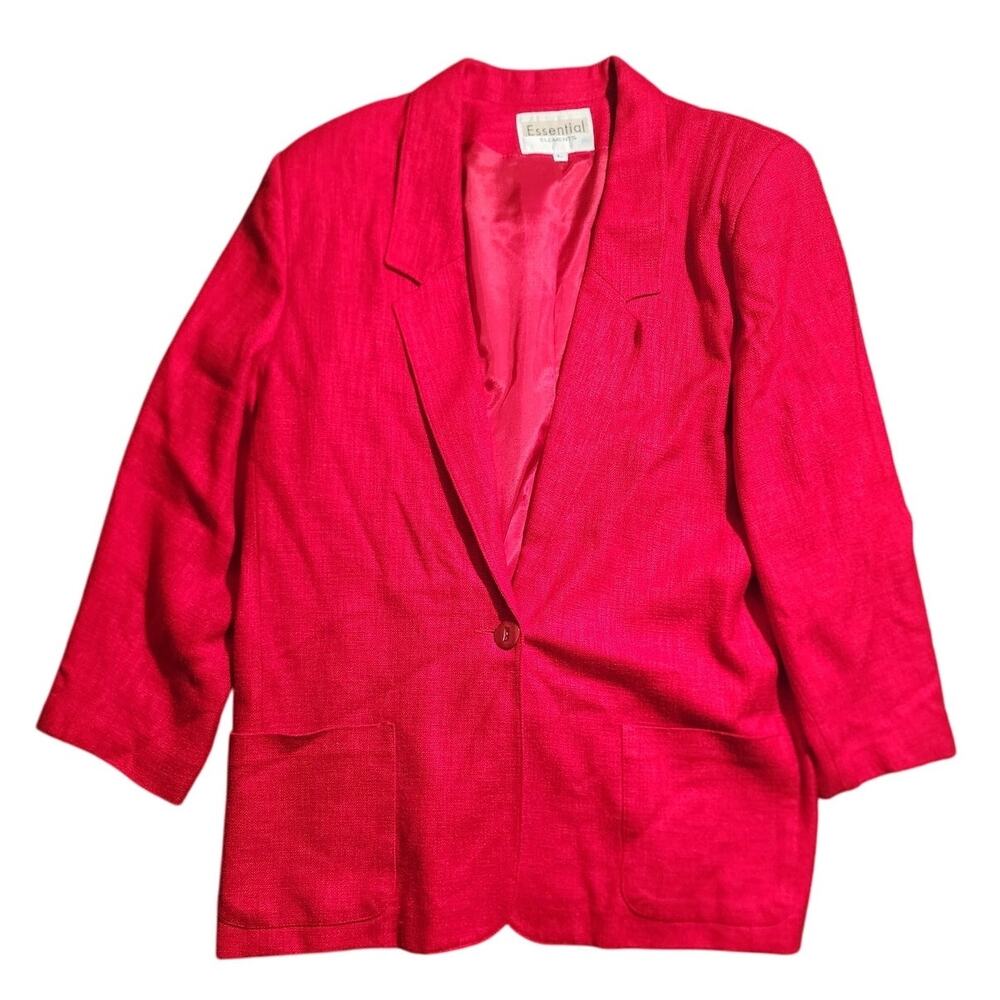 Essential Elements Vintage Single Button Red Christmas Blazer Size Large